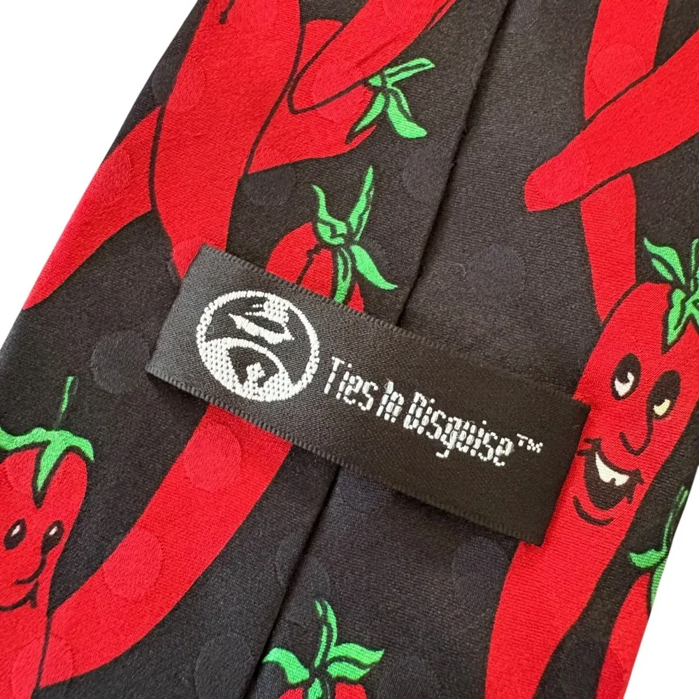 Ties In Disguise Mens Silk Necktie Black Red Chili Pepper Sombrero Novelty Tie